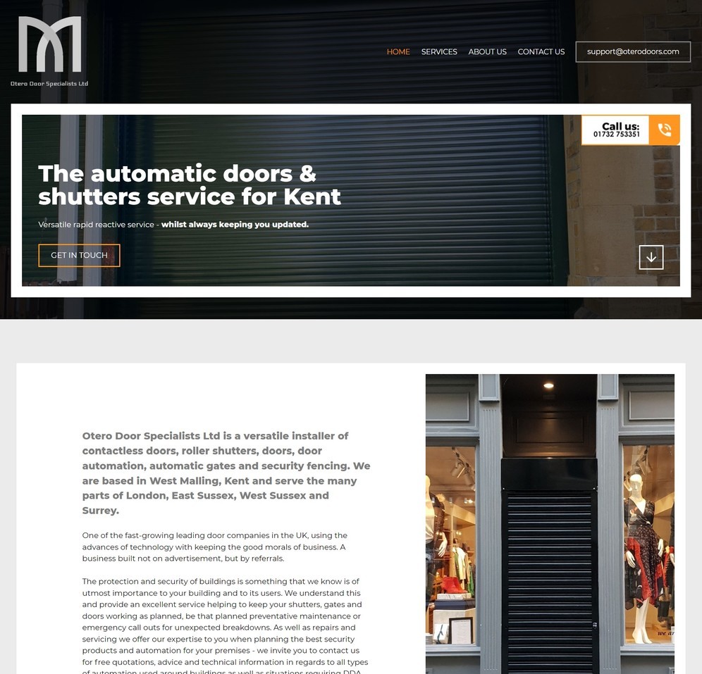 Web design for automatic doors displayed on a desktop screen size