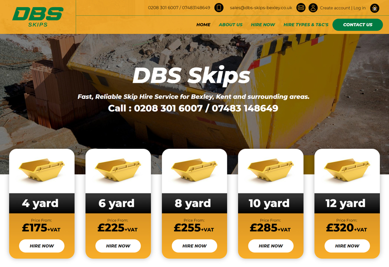 A responsive website design with accent of yellow for DBS Skips