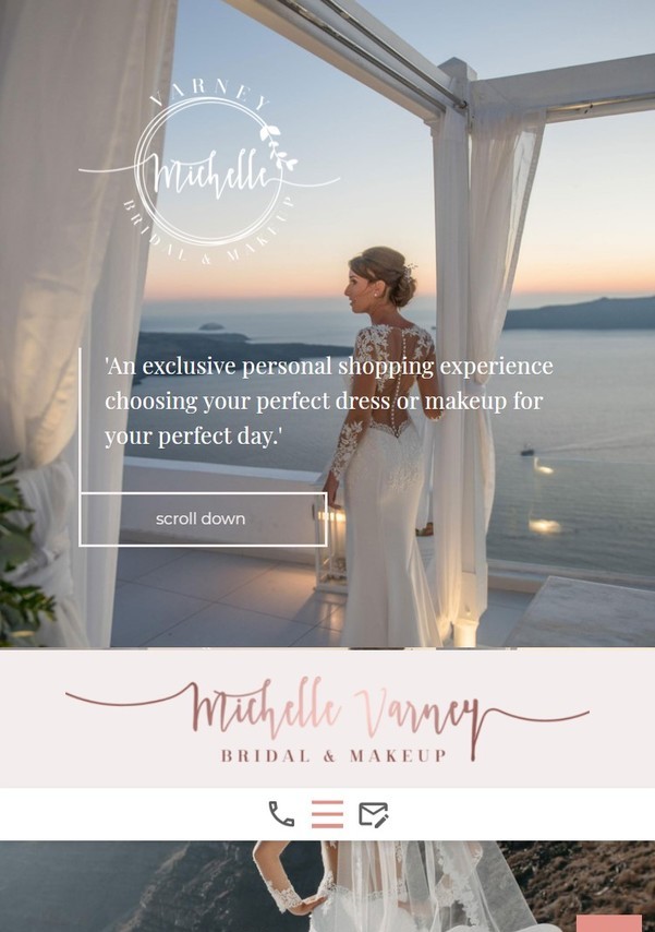 A responsive website design for bridal makeup  shown on mobile.