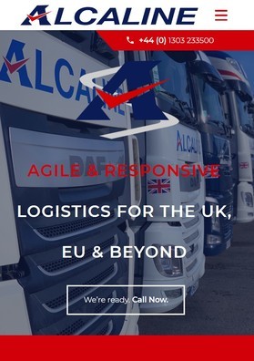 A responsive website design for a logistics company shown on mobile.