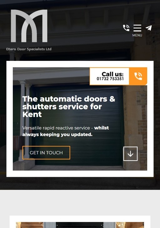 A responsive website design for an automatic door and shutter service in Kent shown on mobile.